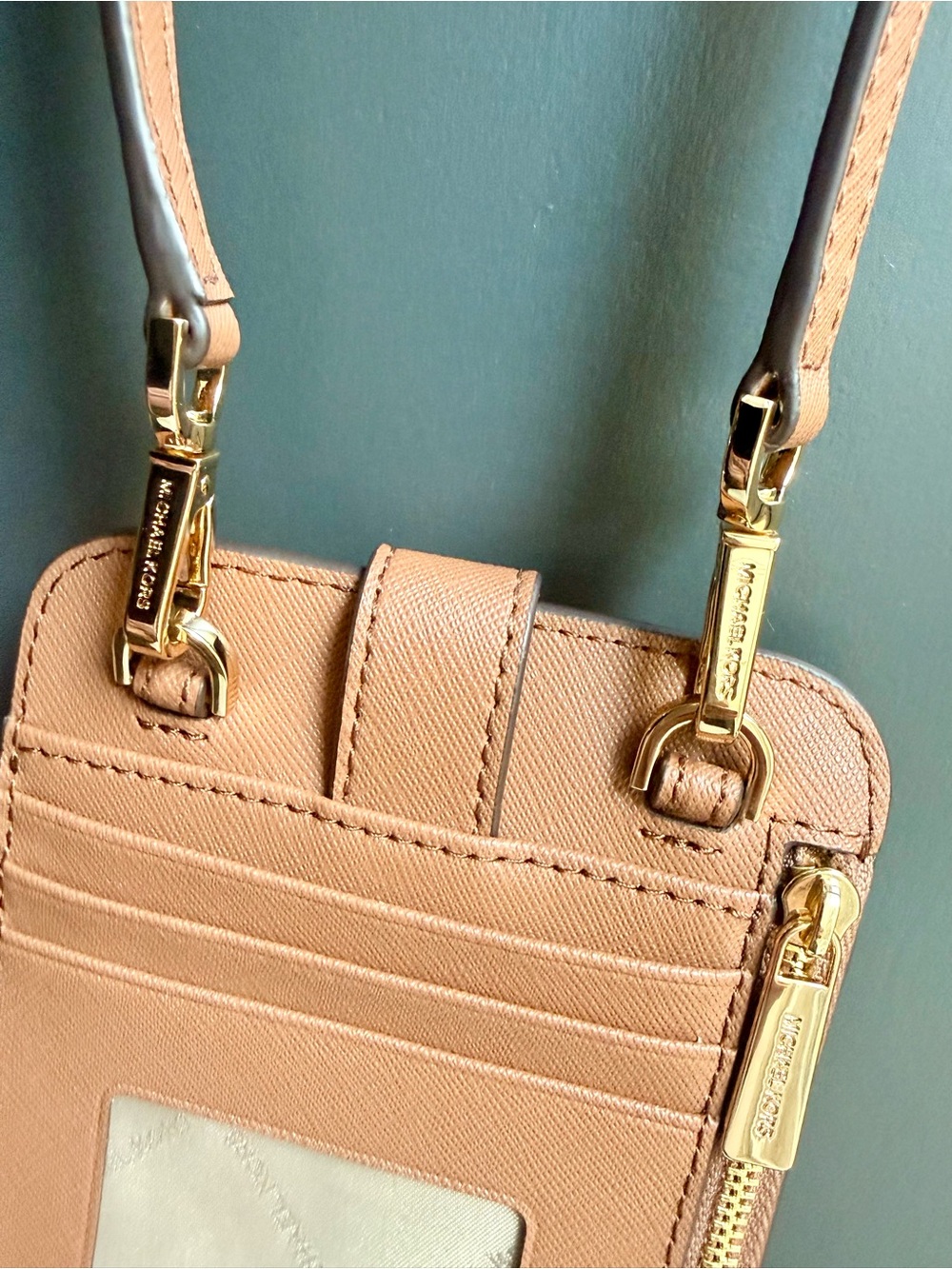 Michael Kors Saffiano Leather Smartphone Crossbody Bag Tan/Gold Hardware - Picture 5 of 7
